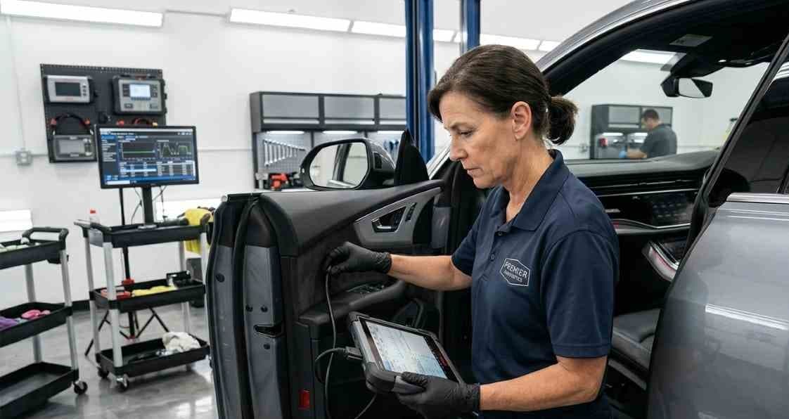 Car computer diagnostics Dubai technician running a multi-system OBD scan at FIXGO Al Quoz