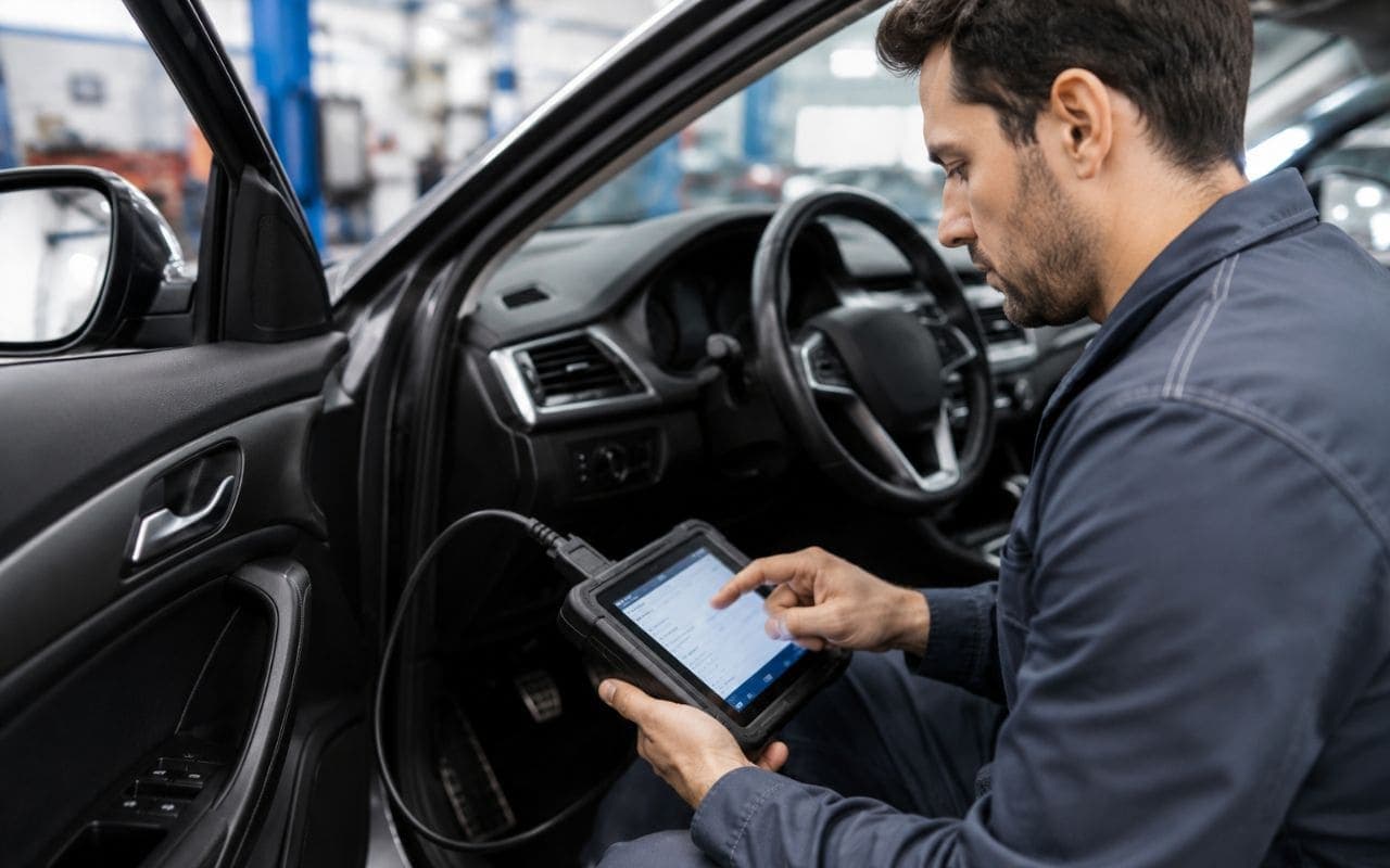 Car electric repair Dubai auto electrician tracing a wiring fault at FIXGO Al Quoz