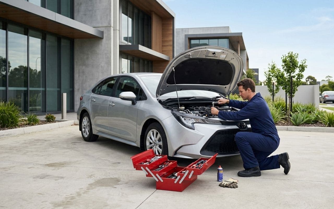 Mobile car repair Dubai mechanic fixing a car at the roadside for FIXGO